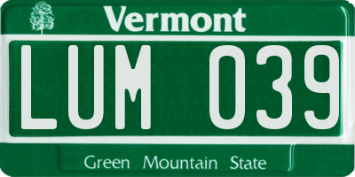VT license plate LUM039