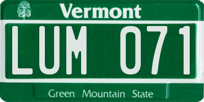 VT license plate LUM071