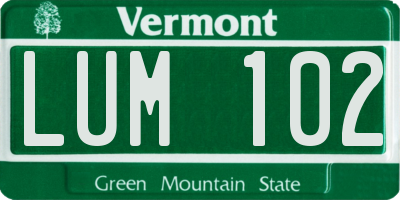 VT license plate LUM102