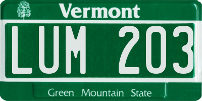 VT license plate LUM203
