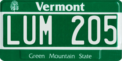 VT license plate LUM205