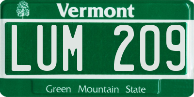 VT license plate LUM209