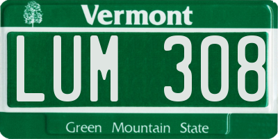 VT license plate LUM308
