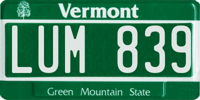 VT license plate LUM839