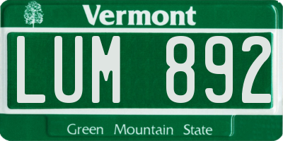 VT license plate LUM892