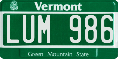 VT license plate LUM986