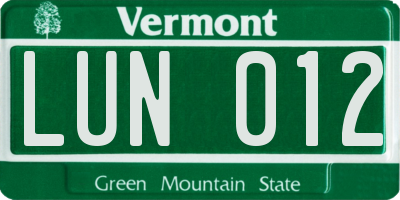 VT license plate LUN012