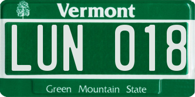 VT license plate LUN018