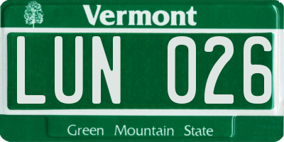VT license plate LUN026
