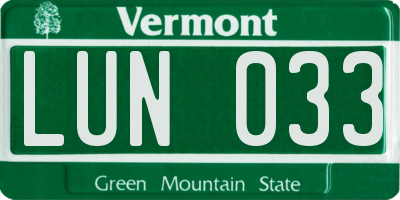 VT license plate LUN033