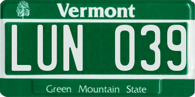 VT license plate LUN039