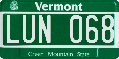 VT license plate LUN068