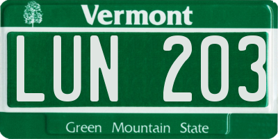 VT license plate LUN203