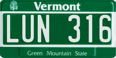 VT license plate LUN316
