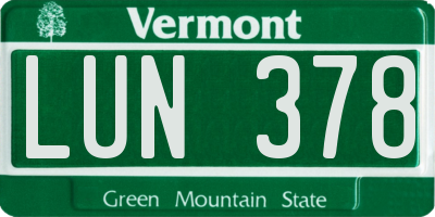 VT license plate LUN378