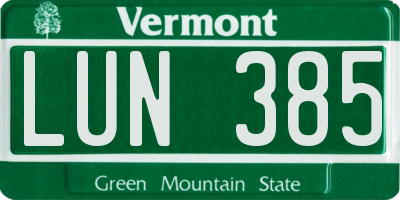 VT license plate LUN385