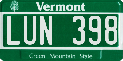 VT license plate LUN398
