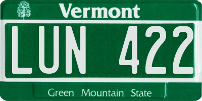 VT license plate LUN422