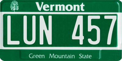 VT license plate LUN457