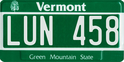 VT license plate LUN458