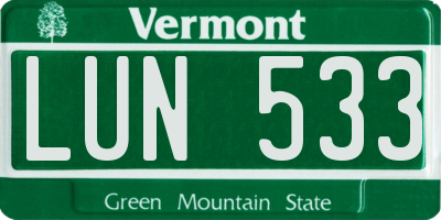VT license plate LUN533