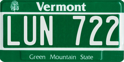 VT license plate LUN722