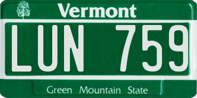 VT license plate LUN759