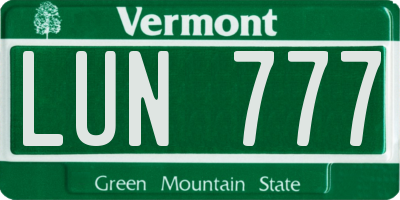 VT license plate LUN777