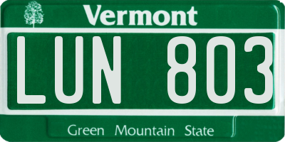 VT license plate LUN803