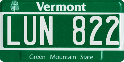 VT license plate LUN822