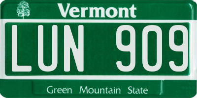 VT license plate LUN909