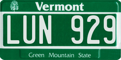 VT license plate LUN929