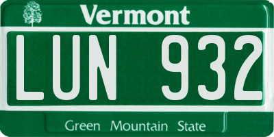 VT license plate LUN932