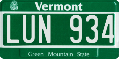 VT license plate LUN934