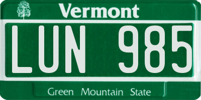 VT license plate LUN985