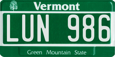 VT license plate LUN986