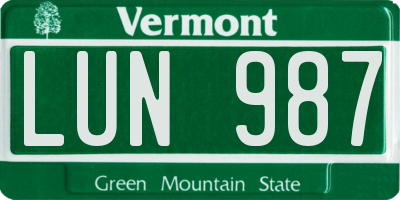VT license plate LUN987