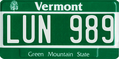 VT license plate LUN989