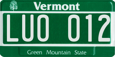 VT license plate LUO012