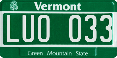 VT license plate LUO033