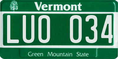 VT license plate LUO034