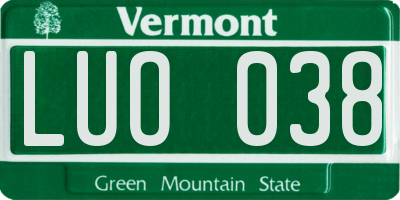 VT license plate LUO038