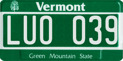VT license plate LUO039