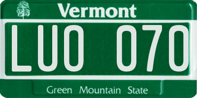 VT license plate LUO070