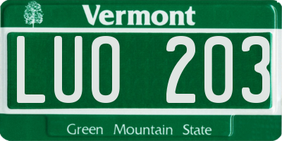 VT license plate LUO203