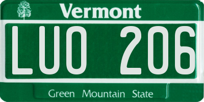 VT license plate LUO206