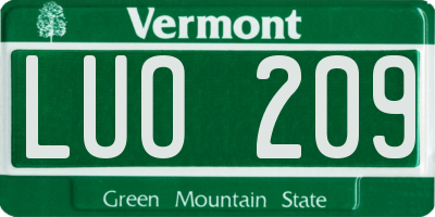 VT license plate LUO209