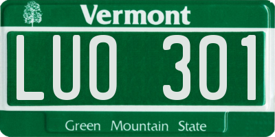 VT license plate LUO301