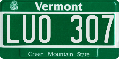 VT license plate LUO307