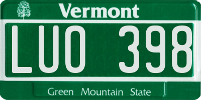 VT license plate LUO398